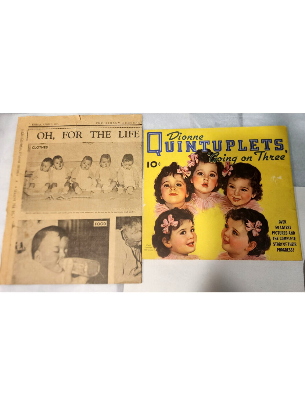 Vintage 1930s Dionne Quintuplets Lot 1936 Going on Three' Book & Newspaper Photo